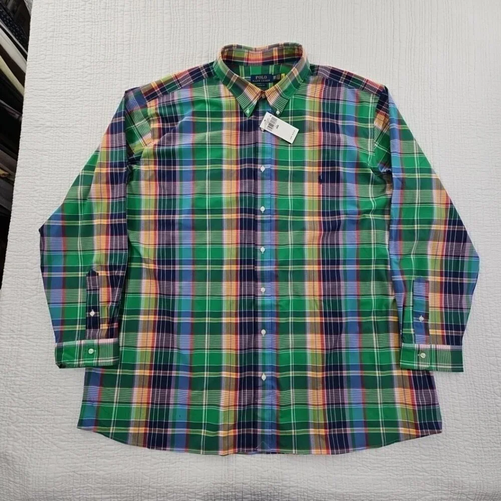 NEW Polo Ralph Lauren Classic Twill Shirt 3XB Green Plaid Blue Pony NWT MSRP$125